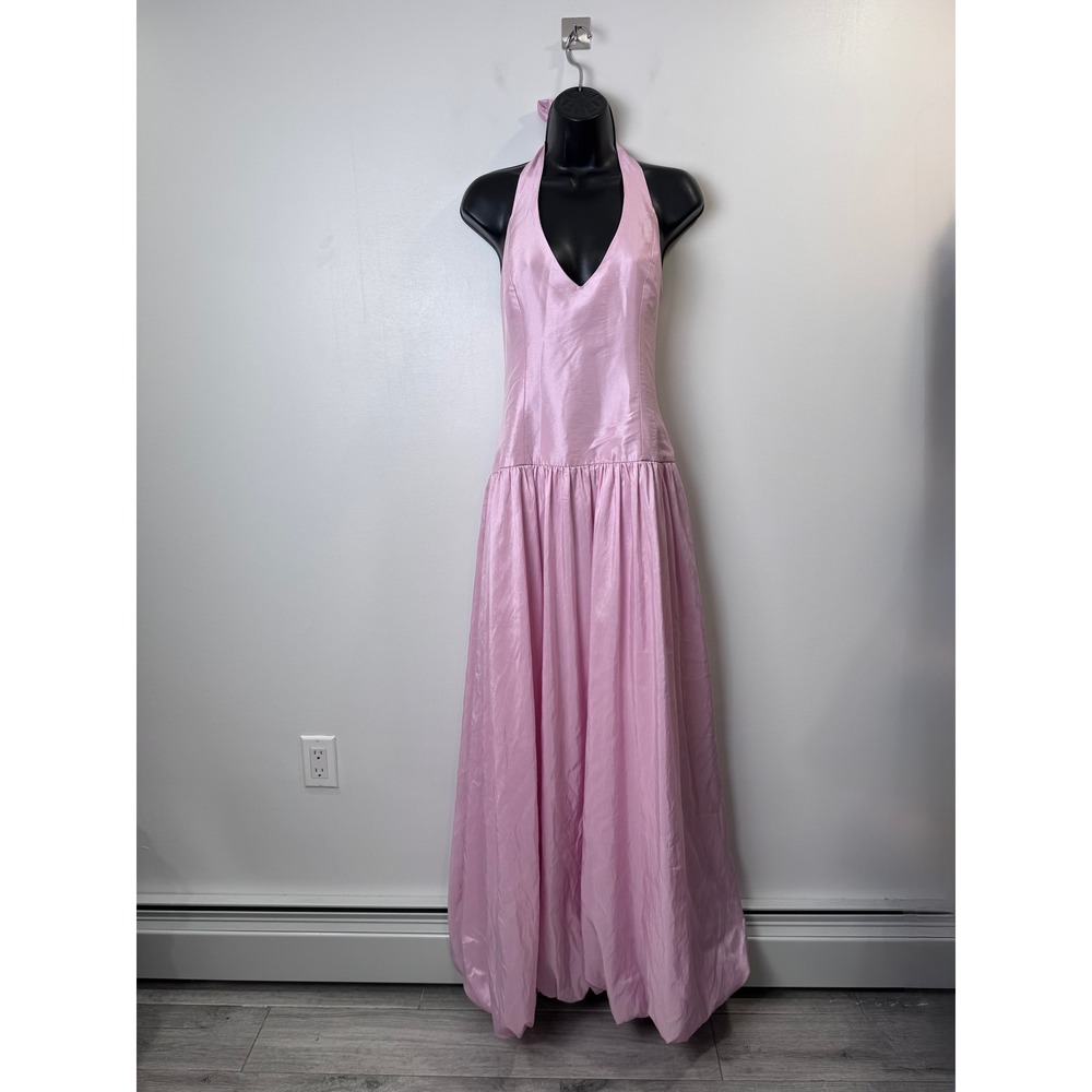 Show Me Your Mumu Women Pink Maxi Dress Halter Neck Satin Finish Large